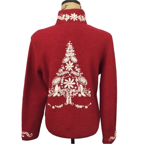 Coldwater Creek 100% Wool Red Embroidered Jacket - Picture 7 of 8